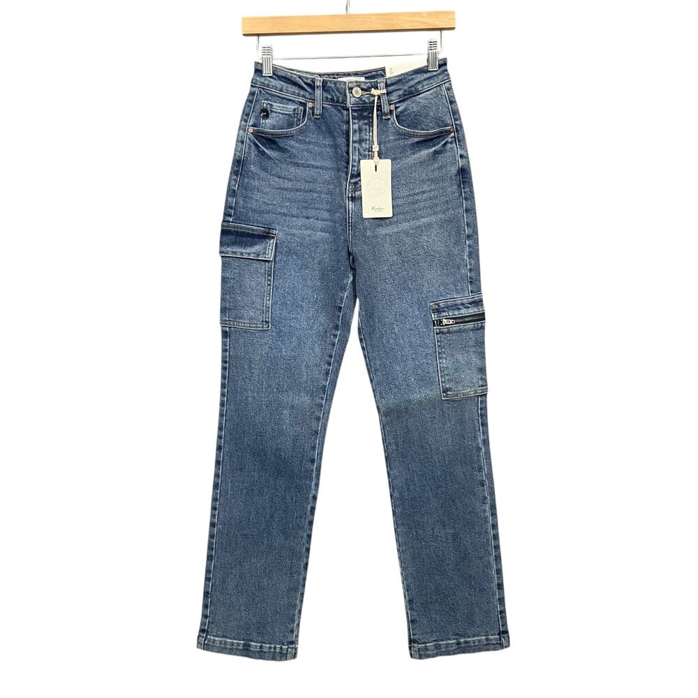 NWT Kancan High Rise 90s Straight Cargo Jeans Fly Button Size Womes 1/24